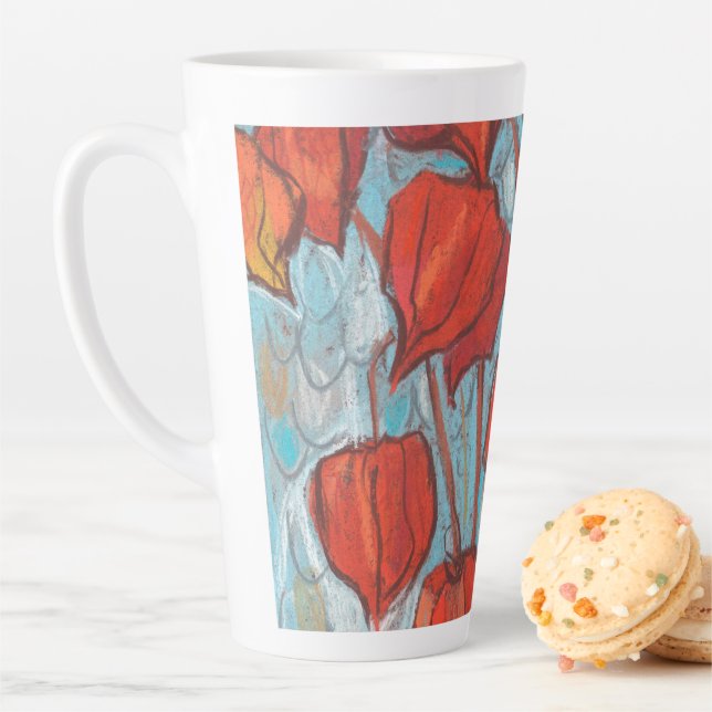 Tasse Latte Lanternes chinoises, Physalis peinture florale d'a (En situation)