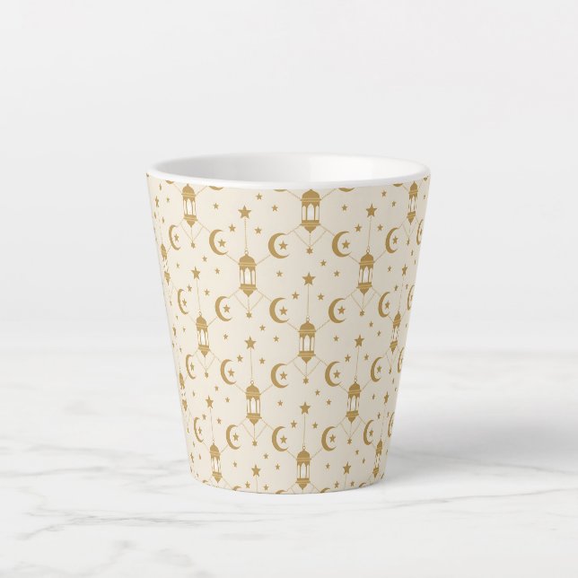Tasse Latte Lanternes de Ramadan & Croissant Sans Couture  (Devant)