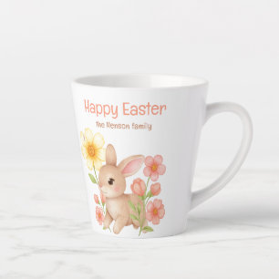Tasse Latte Lapin aquarelle personnalisé Joyeuses Pâques 