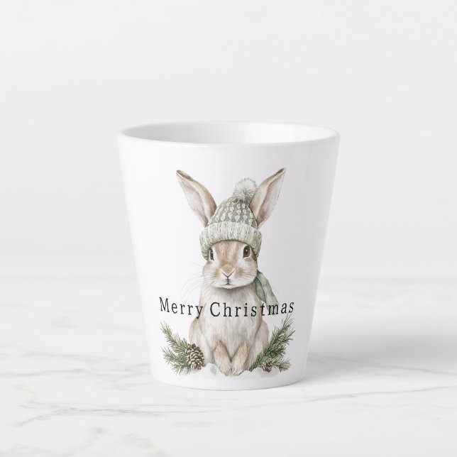 Tasse Latte Lapin de Pâques Chapeau Vert Noël (Devant)