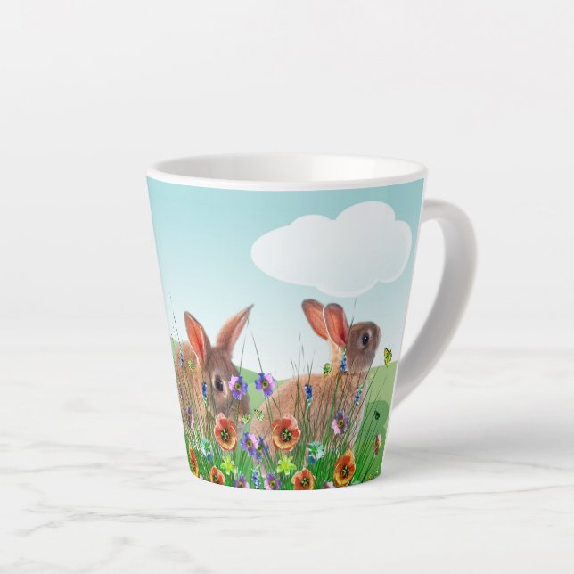 Tasse Latte  Lapin de Pâques Fleurs de Printemps  (Angle droit)