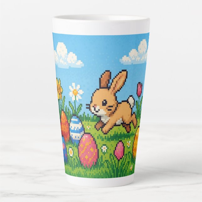Tasse Latte lapin de Pâques mignon 8 bits (Devant)