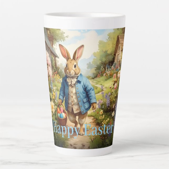 Tasse Latte Lapin de Pâques ramassant des œufs de Pâques (Devant)