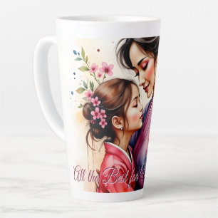 Tasse Latte L'art du kimono pour la fête des mères avec étrein