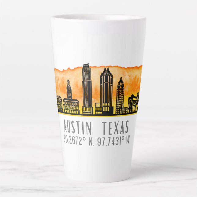 Tasse Latte Latitude Austin Skyline (Devant)