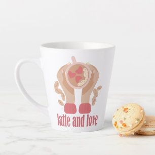 Tasse Latte Latte et coupe d'amour, mains et citation de café