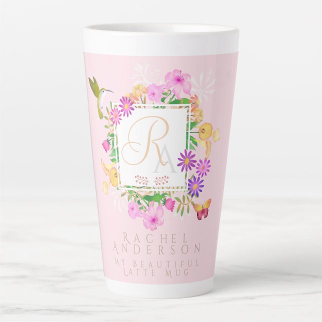 Tasse Latte Latte rose du jardin fleuri (Devant)