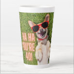 Tasse Latte Laughing Dog 40th Birthday Latte<br><div class="desc">Fun milestone birthday mug objets Photo of laughing Corgi dog with sunglass and "Ha Ha You're 40"</div>