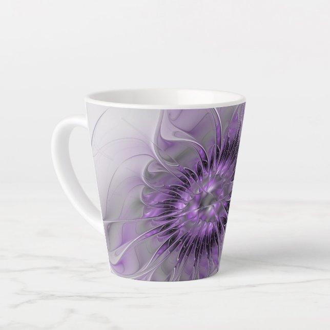 Tasse Latte Lavande Fleur Dream Moderne Abstrait Fractal Art (Angle gauche)