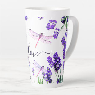 Tasse Latte Lavande Personnalisée Dragonfly Shabby Chic Boho S