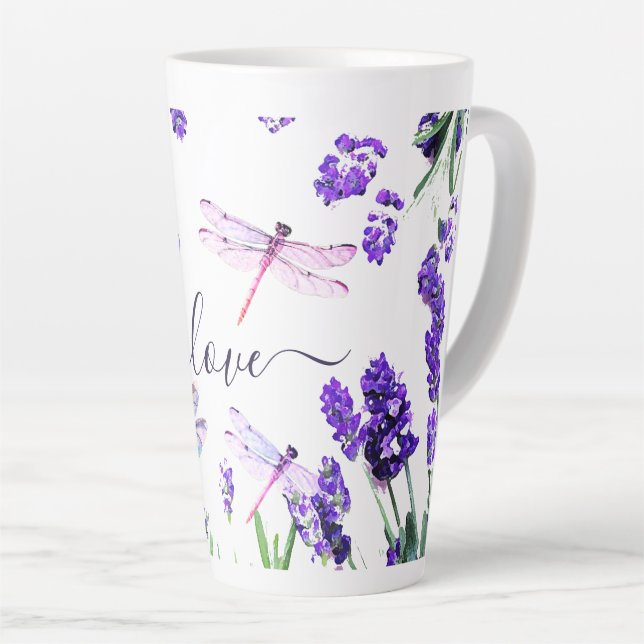 Tasse Latte Lavande Personnalisée Dragonfly Shabby Chic Boho S (Angle droit)