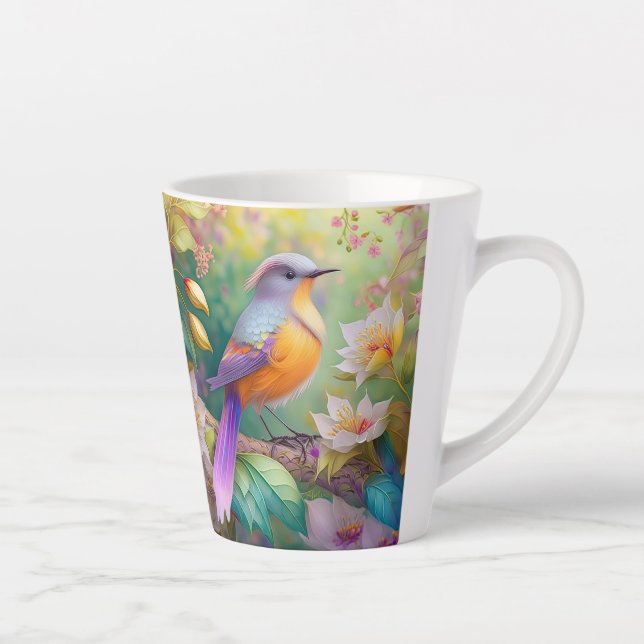Tasse Latte Lavande Tête Orange Breased Imaginaire Oiseau (Droite)