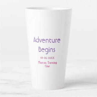Tasse Latte L'aventure commence date nom 1er anniversaire simp
