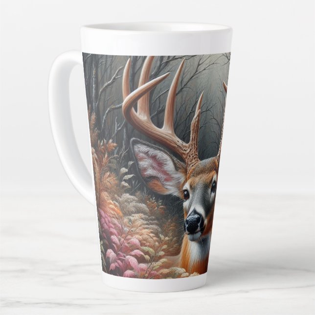 Tasse Latte Le cerf de Buck Poulage À Travers Le Foliage Fores (Angle gauche)