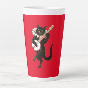 Tasse Latte Le Chat de la Musique sur le Rouge