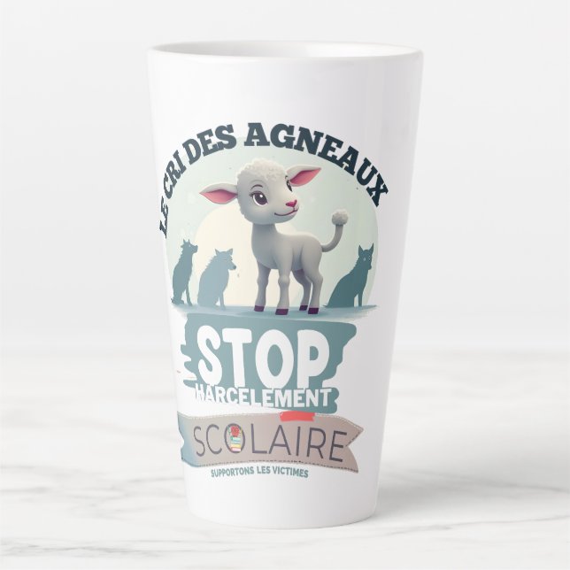 Tasse Latte Le Cri des Agneaux : stop harcèlement scolaire (Devant)