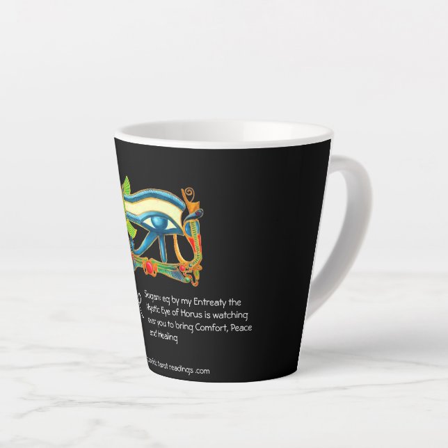 Tasse Latte Lecteur psychique avec logo Mystic Eye of Horus (Angle droit)