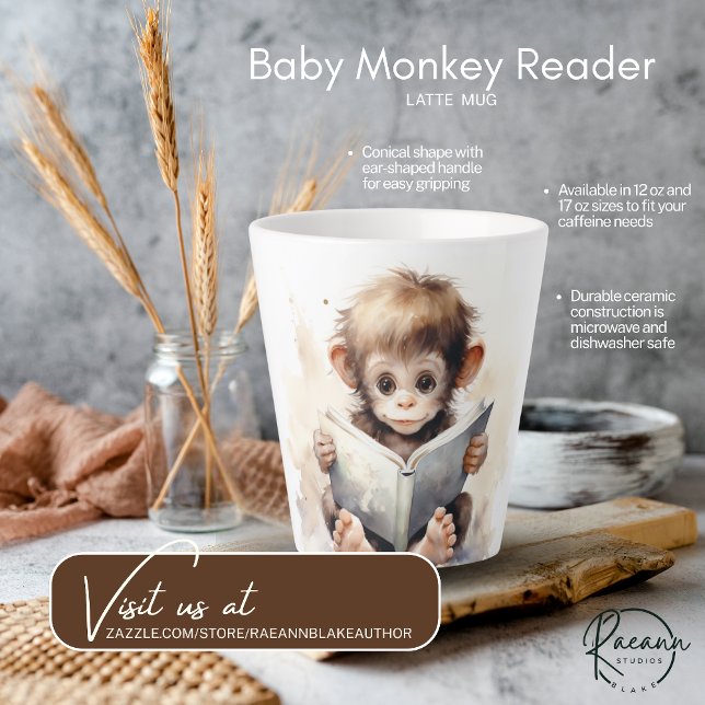 Tasse Latte Lecteur Singe Bébé (Créateur téléchargé)