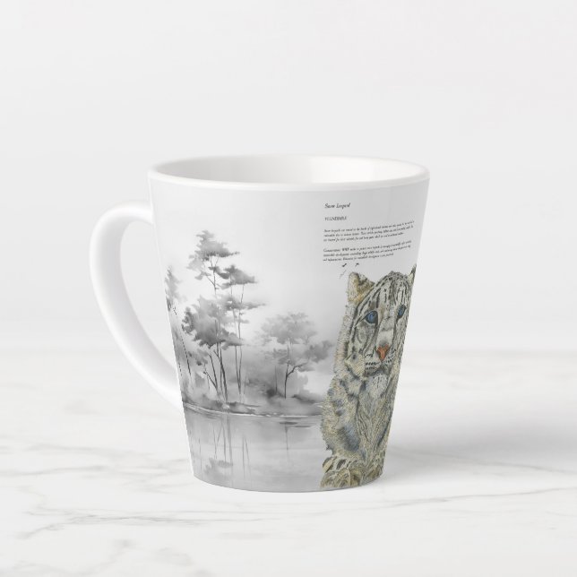 Tasse Latte Leopard de neige peint à la main (Angle gauche)