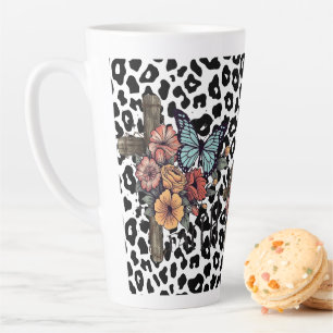 Tasse Latte Léopard des neiges croisé, Fleurs et Papillons