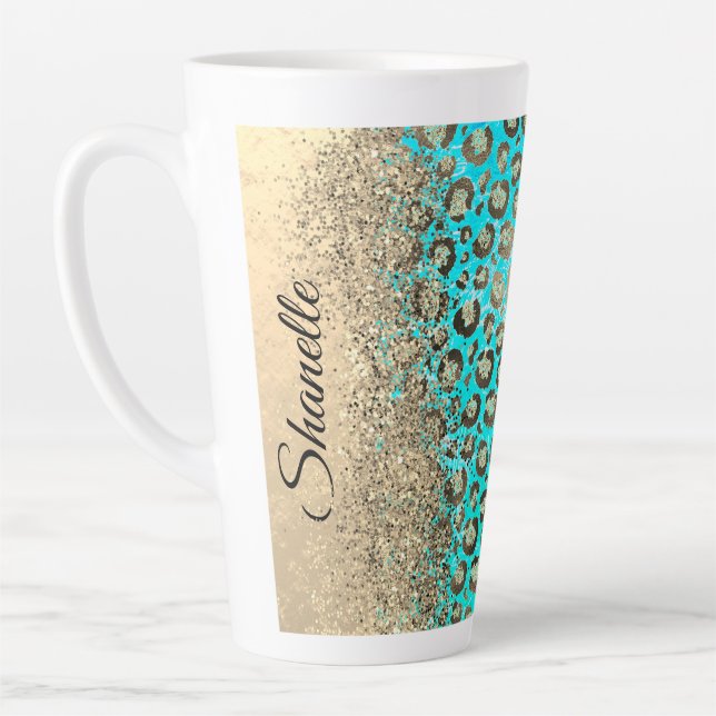 Tasse Latte Léopard turquoise brillant (Gauche)