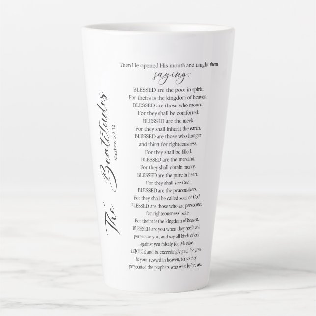 Tasse Latte Les Béatitudes Matthieu 5:2-12 Écriture biblique (Devant)