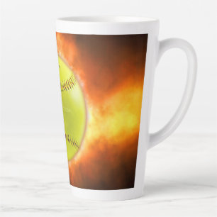 Tasse Latte Les flammes de balle rapide de softball jaune de S