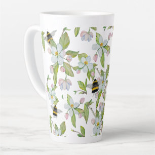 Tasse Latte Les fleurs du jardin de printemps et les bourdons