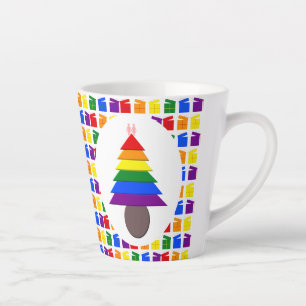 Tasse Latte Lesbiennes Arbre de Noël arc-en-ciel et présents