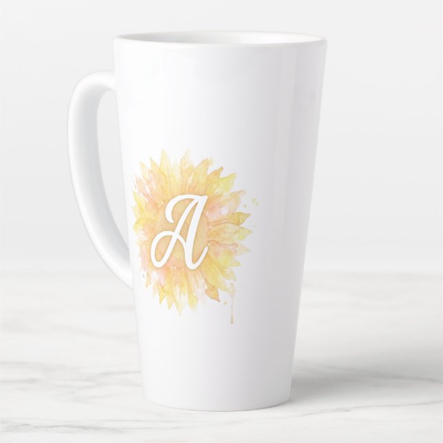 Tasse Latte Lettre A Tournesol Nom Monogramme Initiale  (Angle gauche)