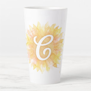Tasse Latte Lettre C Tournesol Nom Monogramme Initiale