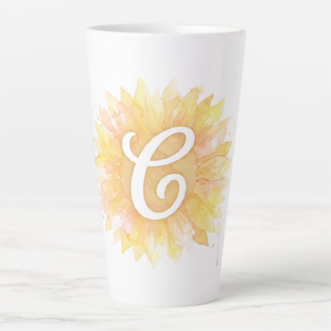 Tasse Latte Lettre C Tournesol Nom Monogramme Initiale  (Devant)