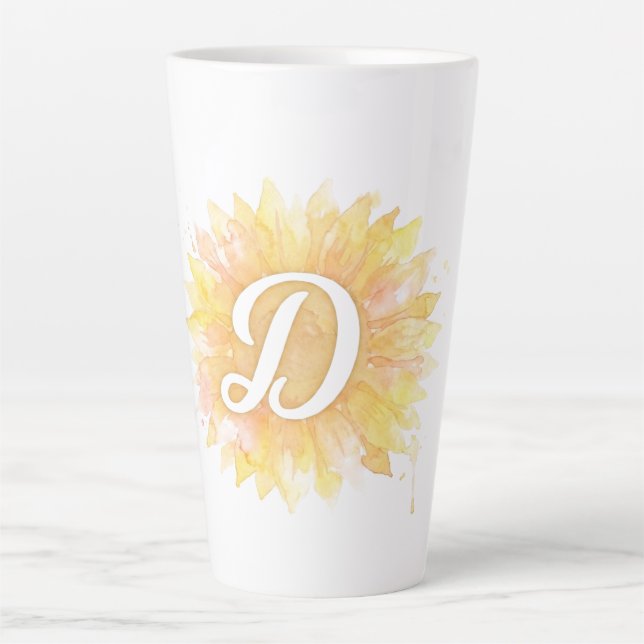 Tasse Latte Lettre D Tournesol Monogramme Initial Nom  (Devant)