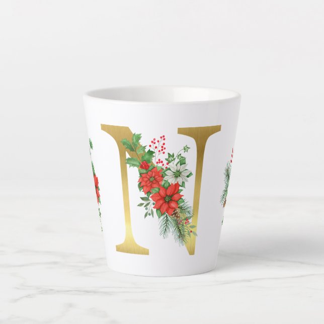 Tasse Latte Lettre en latte de marmite en or monogramme (Devant)