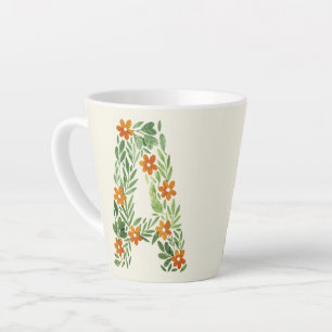 Tasse Latte Lettre florale A personnalisée avec fleurs orange