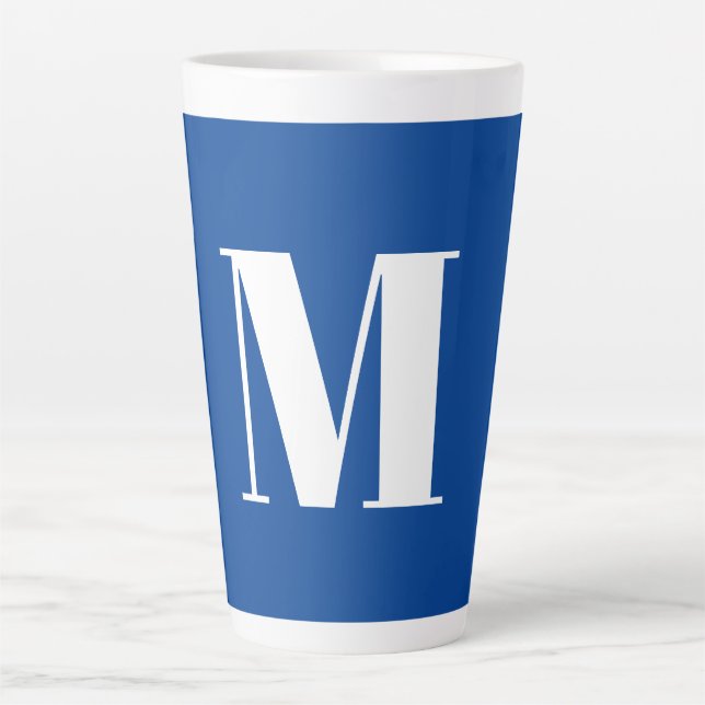 Tasse Latte LETTRE INITIALE Bleu Profond Monogramme Moderne De (Devant)
