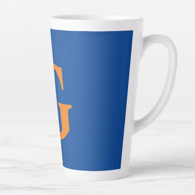 Tasse Latte Lettre Initiale Monogramme Moderne Design Bleu Ora (Droite)