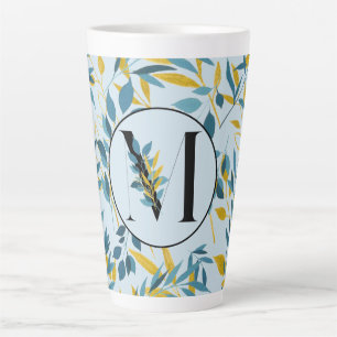 Tasse Latte Lettre M or bleu marine Feuille moderne