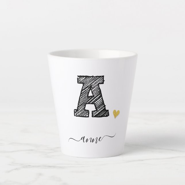 Tasse Latte LETTRE MONOGRAPHIQUE A RÉtro, TÊTE (Devant)