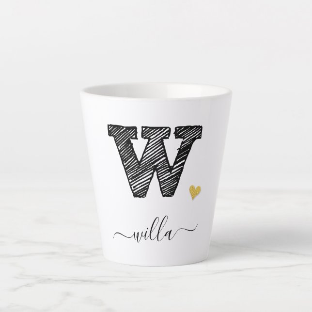 Tasse Latte LETTRE MONOGRAPHIQUE D'ÉCRAN RÉtro W, TÊTE (Devant)