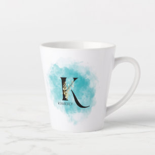 Tasse Latte LETTRE MONOGRAPHIQUE K Turquoise or Flower