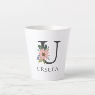 Tasse Latte Lettre U personnalisée monogramme floral moderne