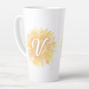 Tasse Latte Lettre V Tournesol Monogramme Initial Nom