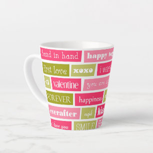 Tasse Latte Lettres d'amour roses et vertes