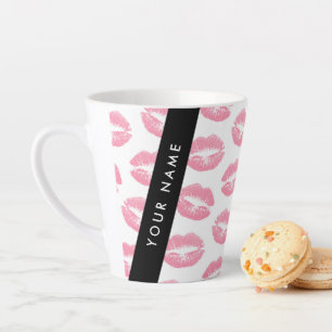 Tasse Latte Lèvres Roses, Baiser, Baguette à lèvres, Votre Nom