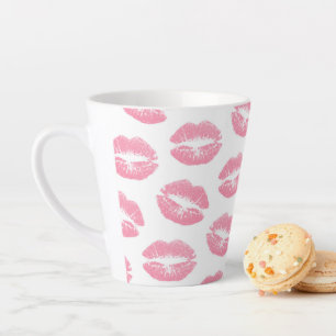Tasse Latte Lèvres Roses, Motif De Lèvres, Rouge Rose, Baiser