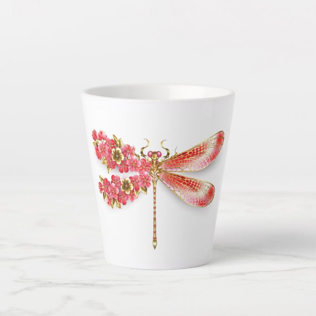 Tasse Latte Libellule fleur avec bijoux sakura (Devant)