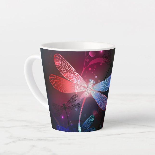Tasse Latte libellule rouge brillante (Angle gauche)