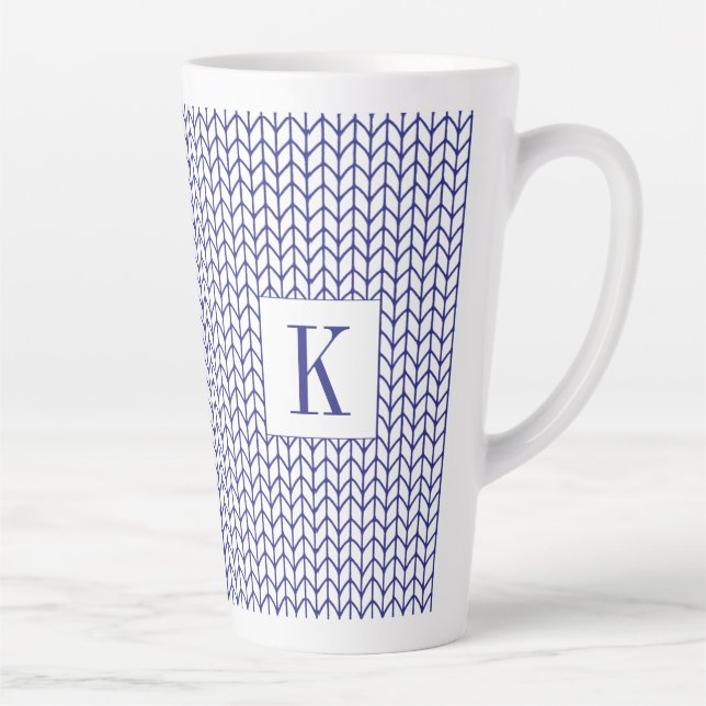 Tasse Latte LIGNE BLEUE KNIT Tall LatMug + Initial (Droite)