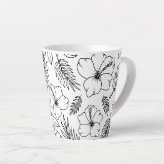Tasse Latte Ligne d'art graphique d'Hibiscus Tropical